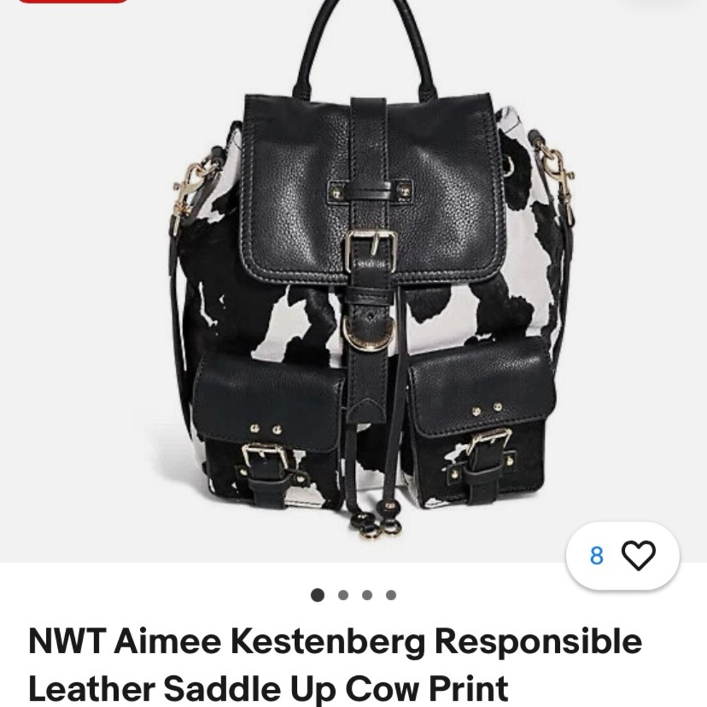 Aimee Kestenberg Black and White Leather Backpack with Saddle Design